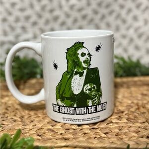 White and Green Ceramic Mug with Graphic Design